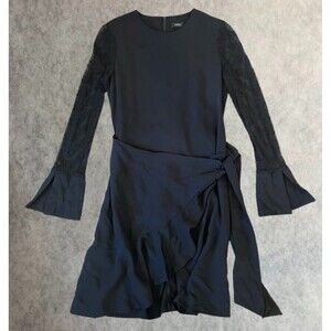 Goen.J Black Dress Womens 8 Knee Length A Line Long Lace Sleeves Retailed $636